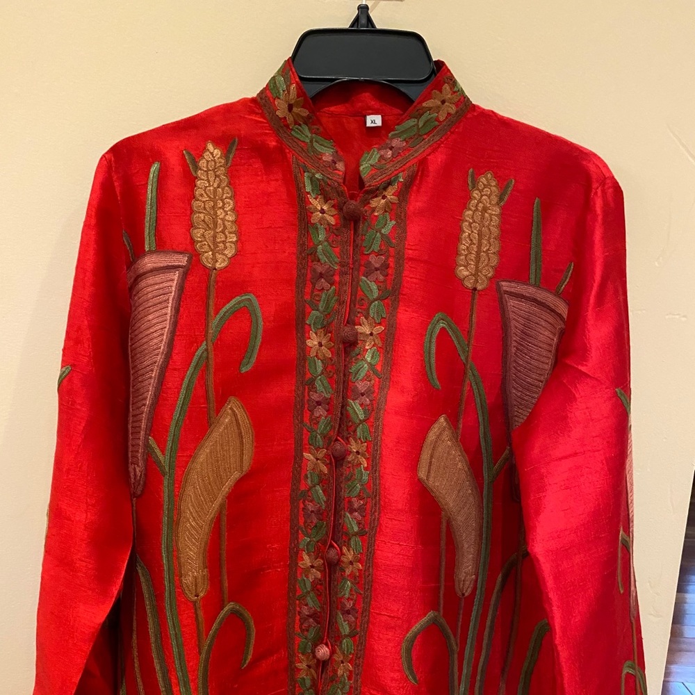 Vintage Handmade Raw Silk Jacket hand Embroidered